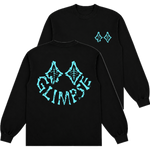 "Skeletal Glimpse" Long Sleeve - BLACK/CYAN